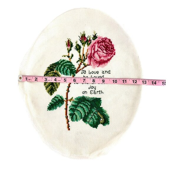 Handmade Finished Cross Stitch Rose Pattern Wall Art Floral Cottagecore 13 x 16 - Picture 2 of 5